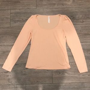 Anthropologie Peach Ribbed Puff Sleeve Top